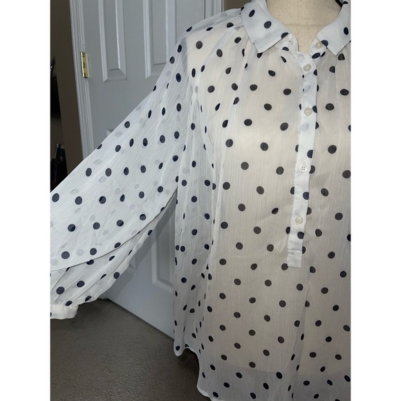 Women’s White Polka Dot Pattern Joe Fresh Sheer Blouse 🖤 - Picture 14 of 17